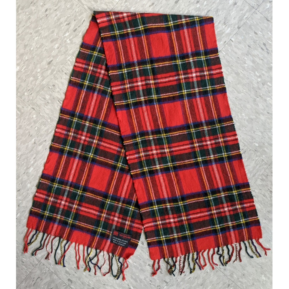 Vtg. Old England Paris Cashmere Wool Scarf Made in Scotland Stewart Red Tartan - Picture 3 of 6